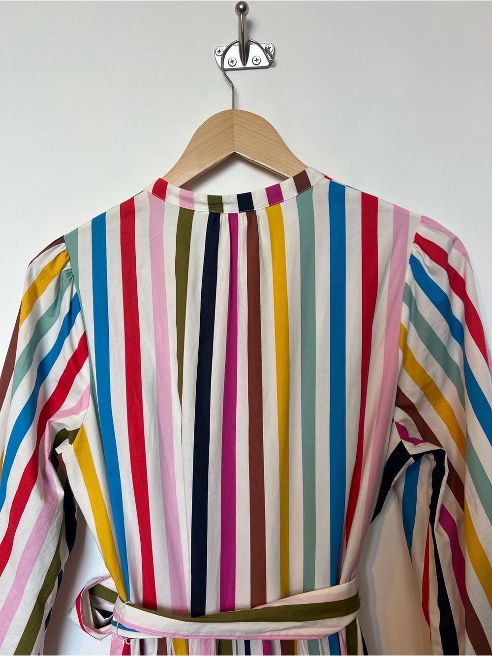 Boden Alba Rainbow Stripe Cotton Tiered Maxi Dress Belted Vertical Stripe US8 - Picture 10 of 16